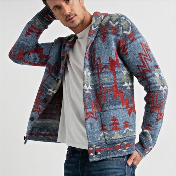 Lucky Brand Jacquard knit button Cardigan Sweater Aztec Southwest M - Picture 1 of 9